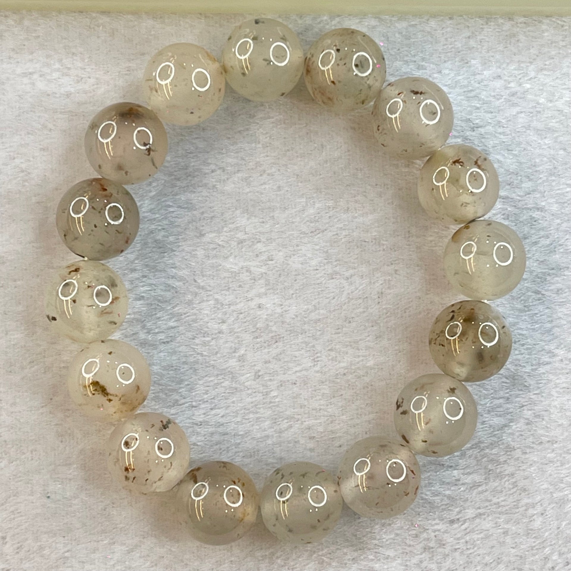 Transparent Colourless White with Brown Patches Sodium Feldspar Jade Bangle 水沫玉钠长石玉手链 50.63g 18cm 13.4mm 16 Beads - Huangs Jadeite and Jewelry Pte Ltd