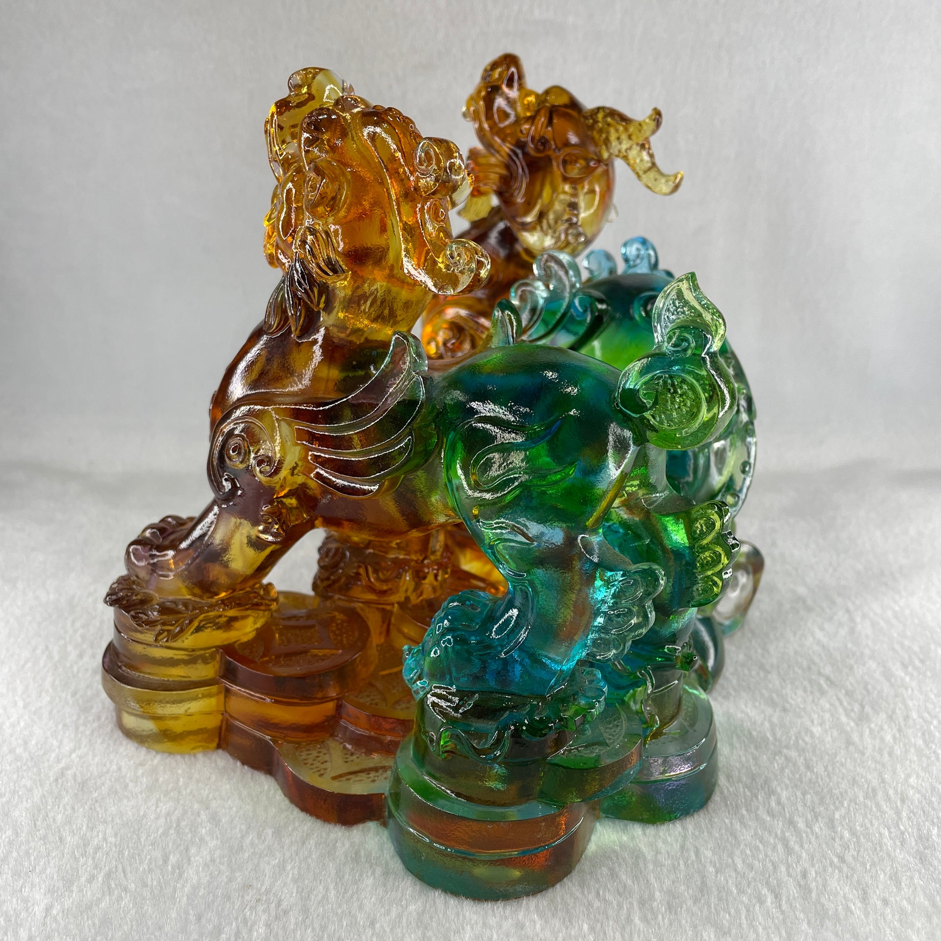 Liuli Pixiu with Treasures Pair Display 1,690.6g 155.0 by 80.0 by 160.0mm, 1,628.6g 151.0 by 87.0 by 158.0mm - Huangs Jadeite and Jewelry Pte Ltd