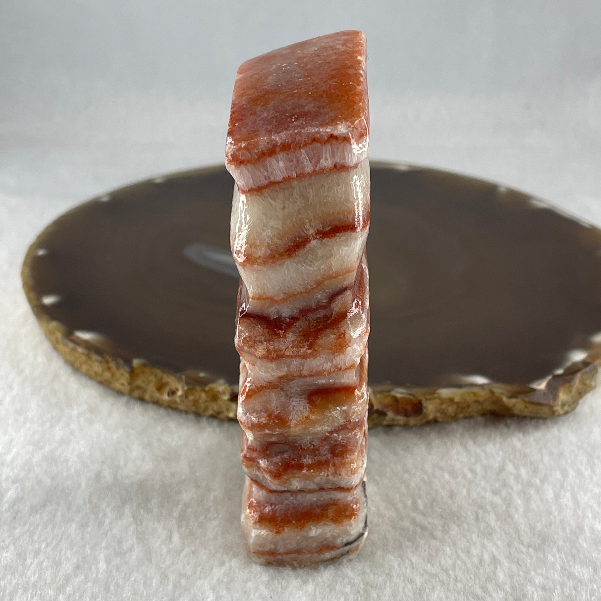 Natural Red Calcite Pork Belly Meat Look Alike Display or handplay 170.54g 39.5 by 23.8 by 90.6mm - Huangs Jadeite and Jewelry Pte Ltd