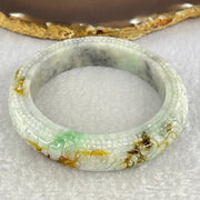 Type A Green Lavender with Brown Yellow Patches Jadeite Carved Ruyi Bangle Internal Diameter 56.3mm 76.21g 13.8 by 10.5mm (Internal Lines) - Huangs Jadeite and Jewelry Pte Ltd