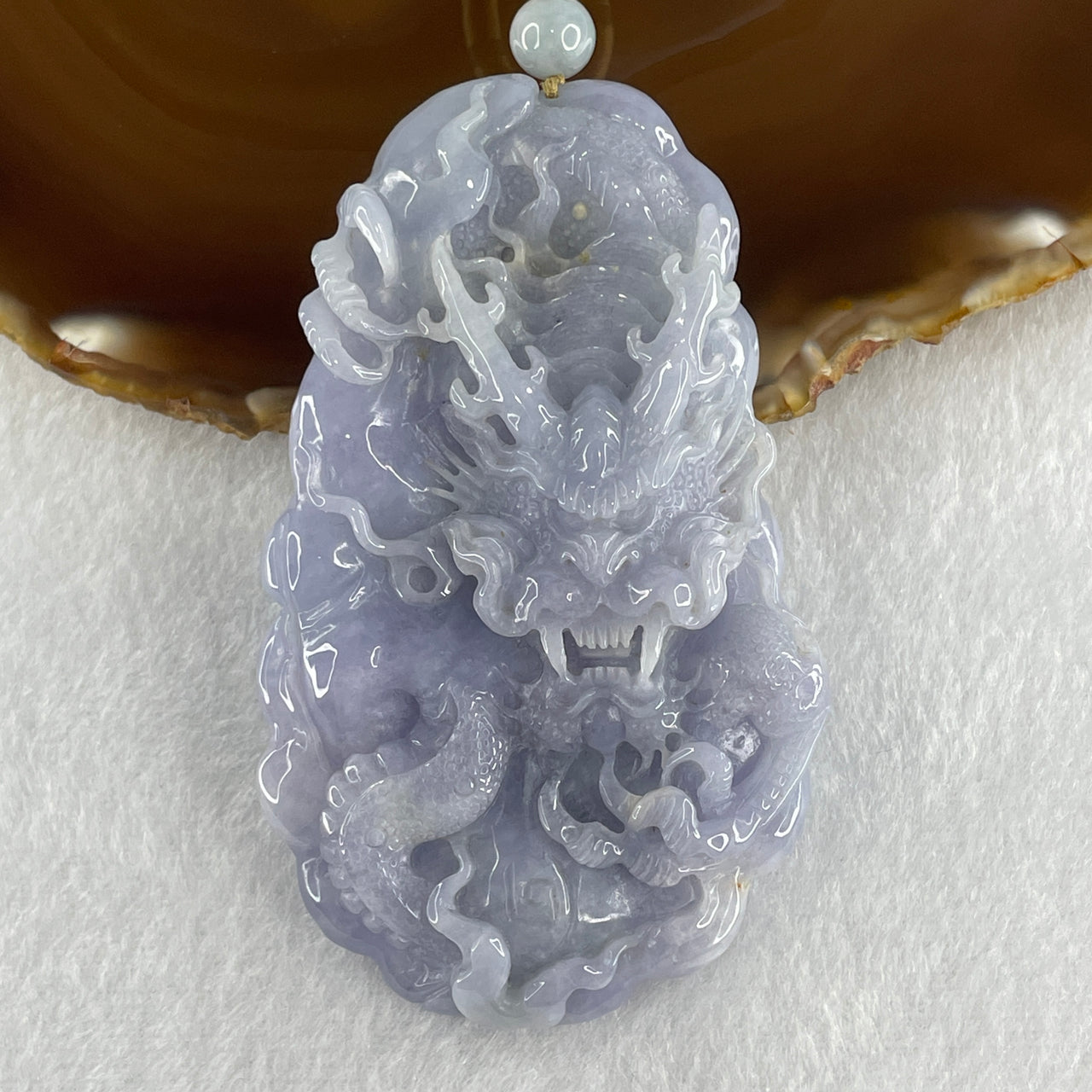 Type A Intense Lavender Jadeite Dragon Double Side Pendant 102.09g 83.3 by 50.7 by 14.2mm
