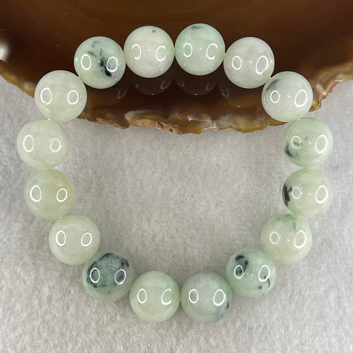 Natural Type A Light Green & Dark Green Piao Hua Jadeite Beads Bracelet | (59.66g | 16.0cm | 13.1mm x 16 Beads | Synergy, "Piao Hua" Wealth Growth & Feng Shui Prosperity Anchor)