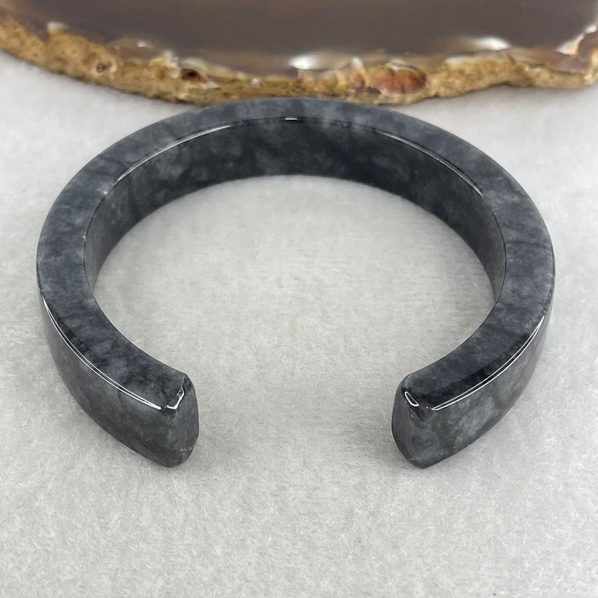 Natural Type A Wuji Grey Jadeite Opening Bangle | 56.1mm Inner (43.43g 11.0x7.1mm | Modern Open Cuff Silhouette| Flexible Luxury, Grounding & Spiritual Shield) - Huangs Jadeite and Jewelry Pte Ltd
