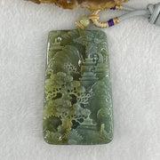 Grand Master Type Green with Brownish Yellow Jadeite Shan Shui with Gui Ren with Dragon Pendant 62.97g 67.6 by 41.8 by 9.5mm - Huangs Jadeite and Jewelry Pte Ltd