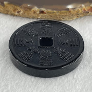 Type A Opaque Black Omphacite Jadeite Ancient Coin Pendant 31.55g 43.8 by 7.0mm - Huangs Jadeite and Jewelry Pte Ltd