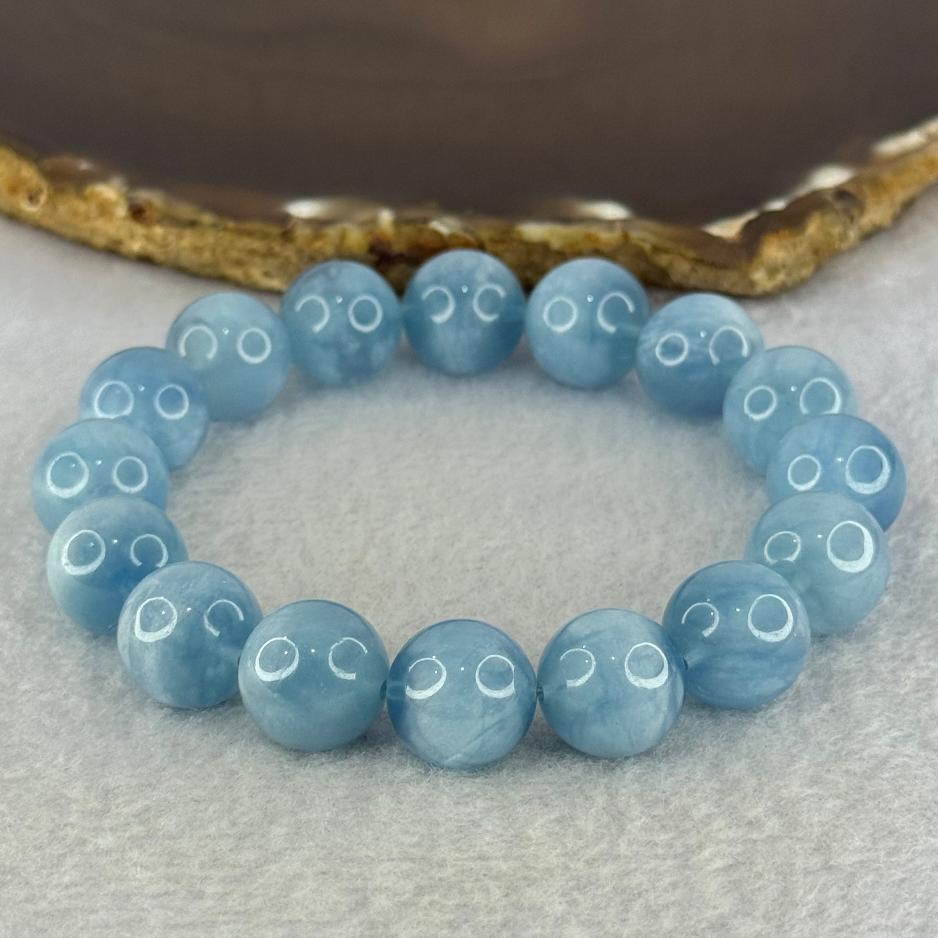 Natural Aquamarine Beads Bracelet 42.45g 18cm 13.2mm 16 Beads - Huangs Jadeite and Jewelry Pte Ltd