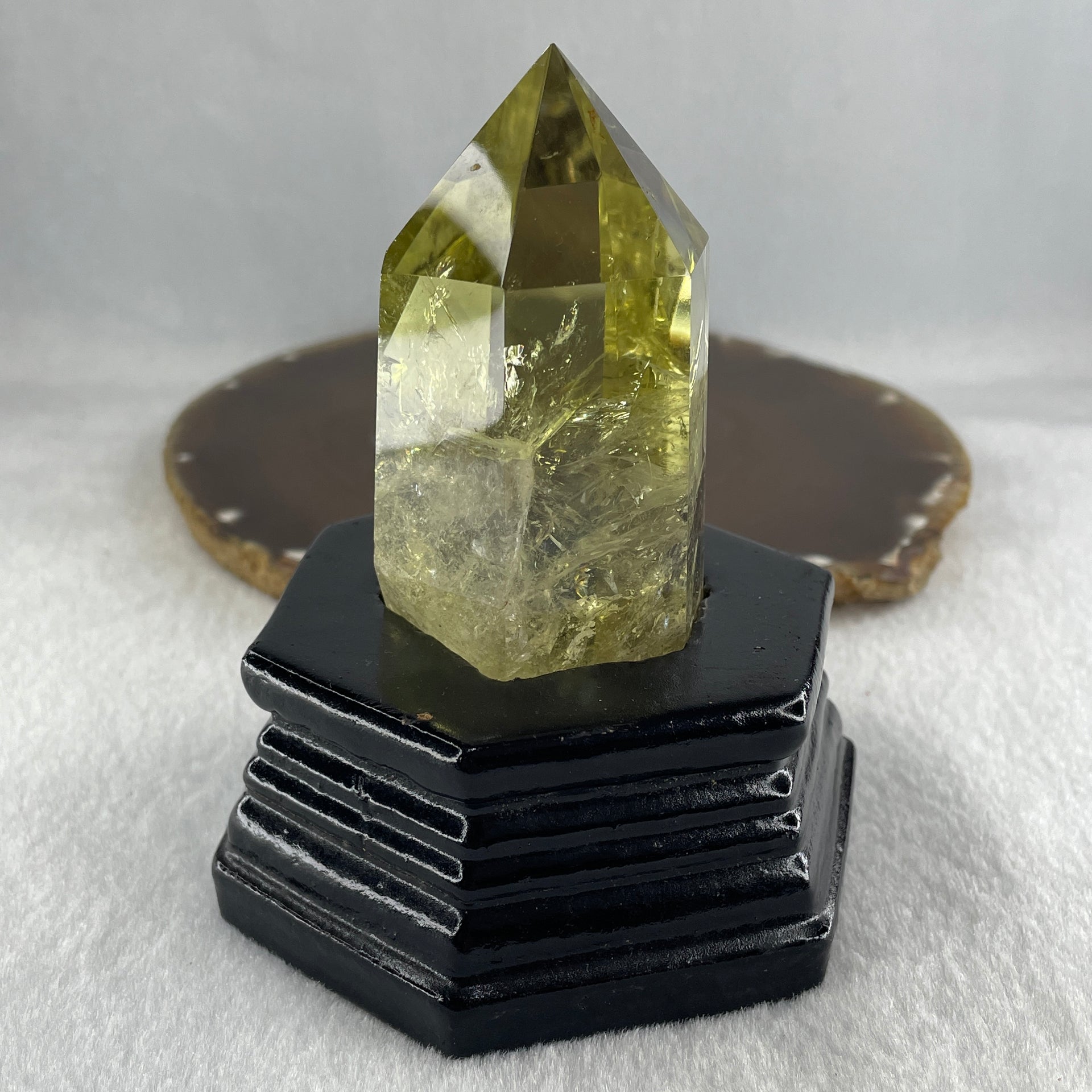 High Grade Natural Citrine Tower with Wooden Stand Display 270.15g 87.0 by 78.0 by 109.2mm - Huangs Jadeite and Jewelry Pte Ltd