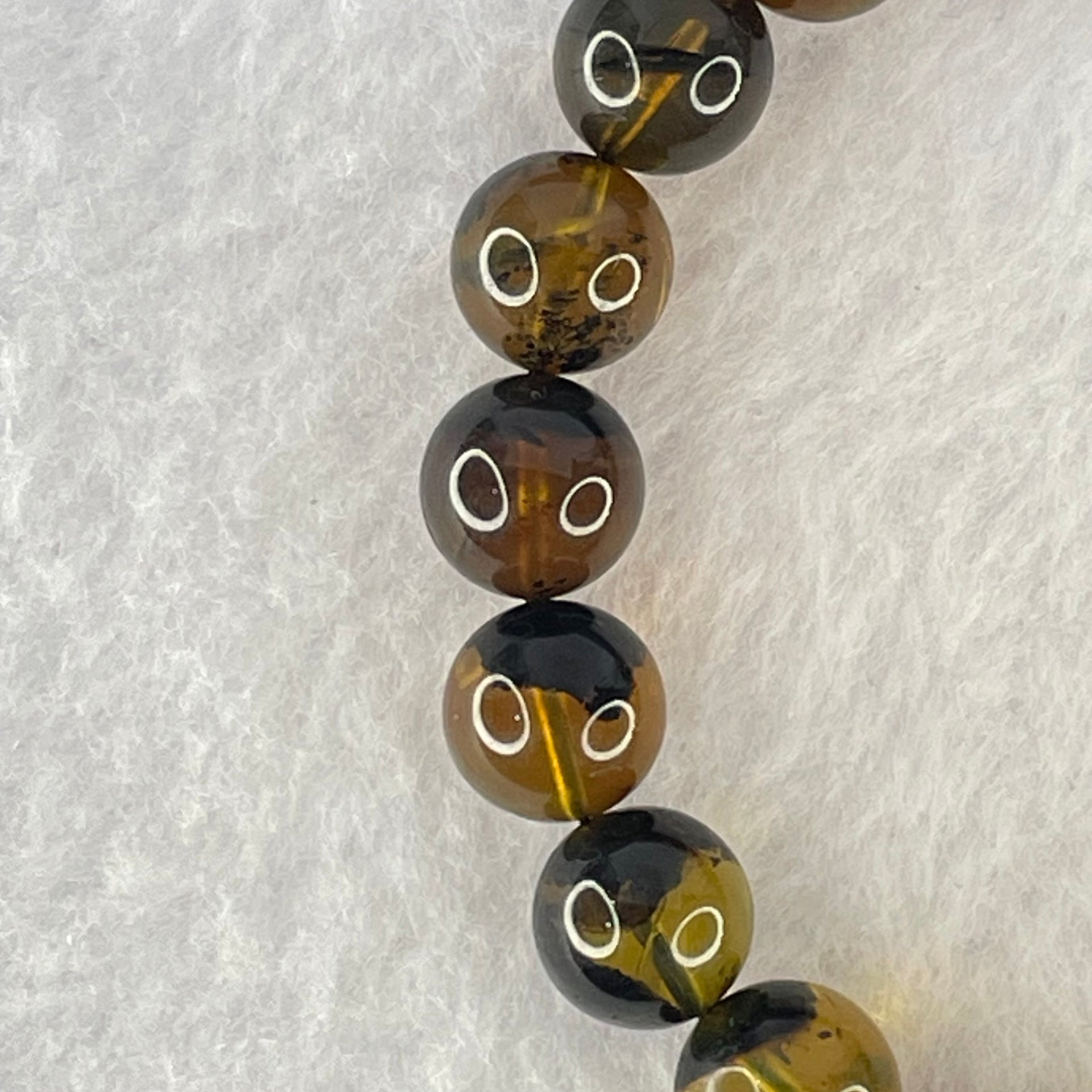 Natural Brownish Yellow Flower Medicine Amber Beads Bracelet 9.45g 16.5cm 9.4mm 21 Beads - Huangs Jadeite and Jewelry Pte Ltd