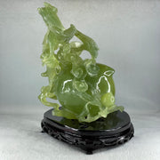 Natural Green Serpentine Dragon with Shou Xing Gong and Tong Zi with Wooden Stand Display 2610.6g 200.0 by 175.0 by 215.0mm - Huangs Jadeite and Jewelry Pte Ltd