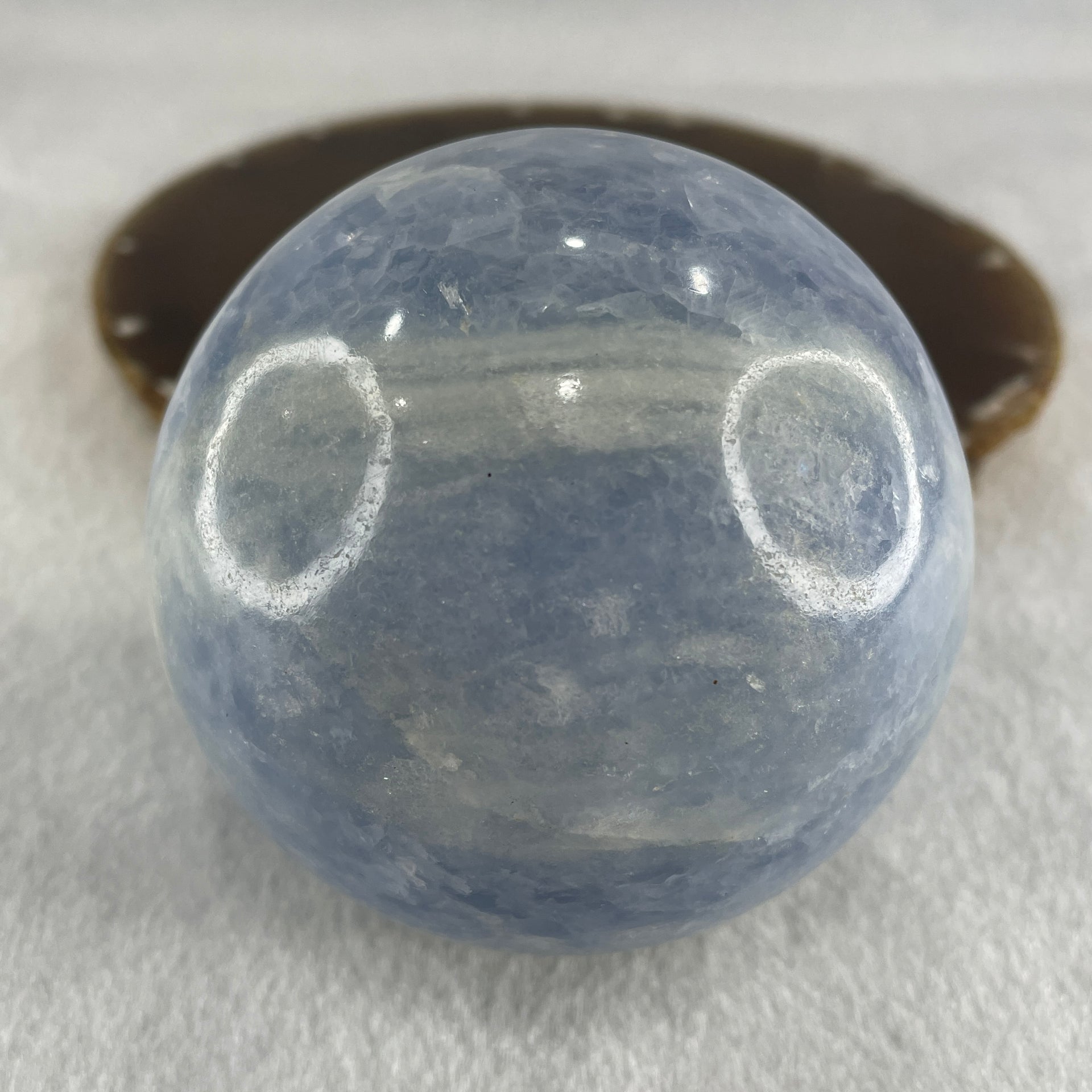 Natural Blue Calcite Ball with Clear Acrylic Display 662.31g 76.5 by 94.5mm - Huangs Jadeite and Jewelry Pte Ltd