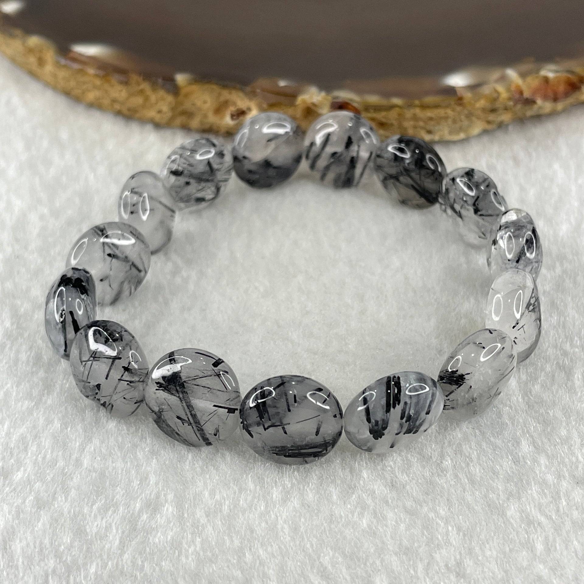 Natural Black Tourmaline Round Beads Bracelet 20.18g 15cm 12.0mm 15Beads - Huangs Jadeite and Jewelry Pte Ltd