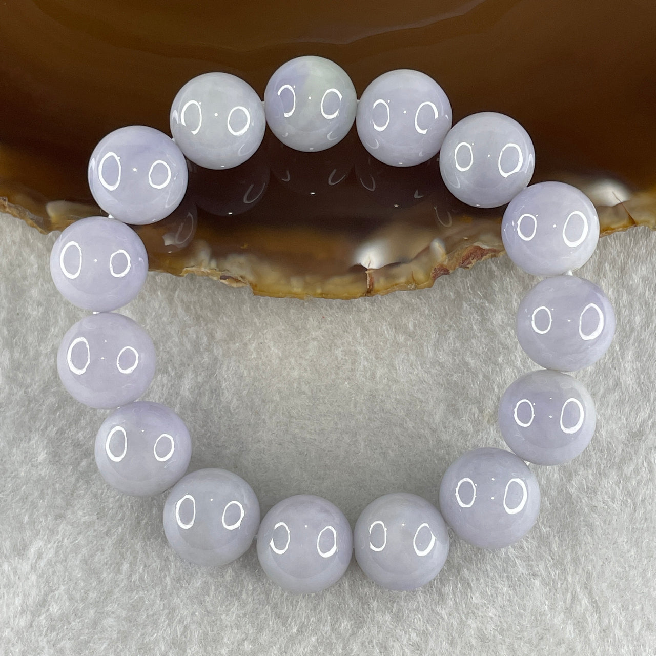 Type A Light Lavender with Green Patches Jadeite Beads Bracelet 46.99g 14cm 12.1mm 15Beads - Huangs Jadeite and Jewelry Pte Ltd