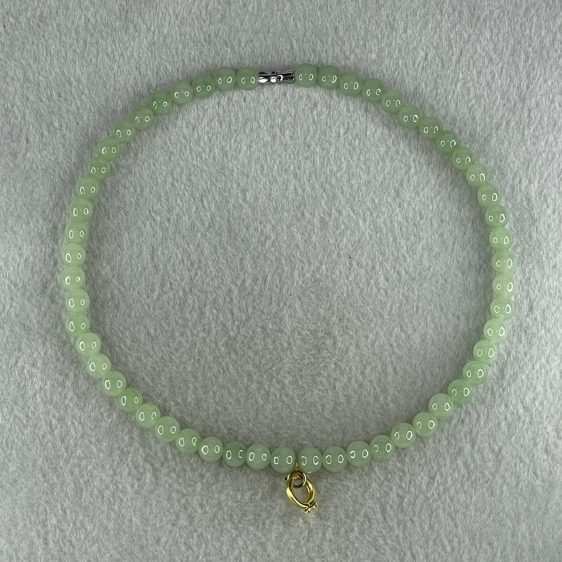 Type A Natural Semi Icy Light Green Jadeite Beads Necklace 39.10g 40cm 7.5mm 54Beads - Huangs Jadeite and Jewelry Pte Ltd