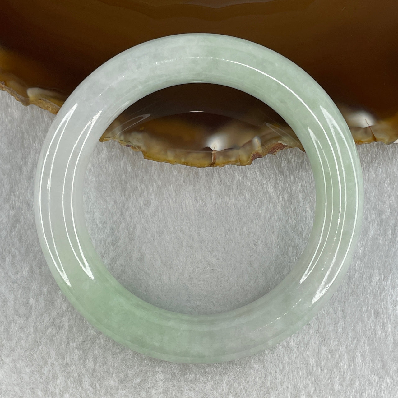 Type A Natural Jelly Light Green Faint Lavender Jadeite Bangle 52.53g Inner Diameter 49.5mm 10.4 by 10.2mm (Internal Lines) - Huangs Jadeite and Jewelry Pte Ltd