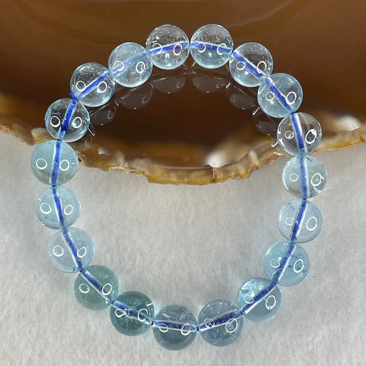 Good Grade Natural Blue Topaz Beads Bracelet 36.55g 15cm 10.3mm 19 Beads - Huangs Jadeite and Jewelry Pte Ltd