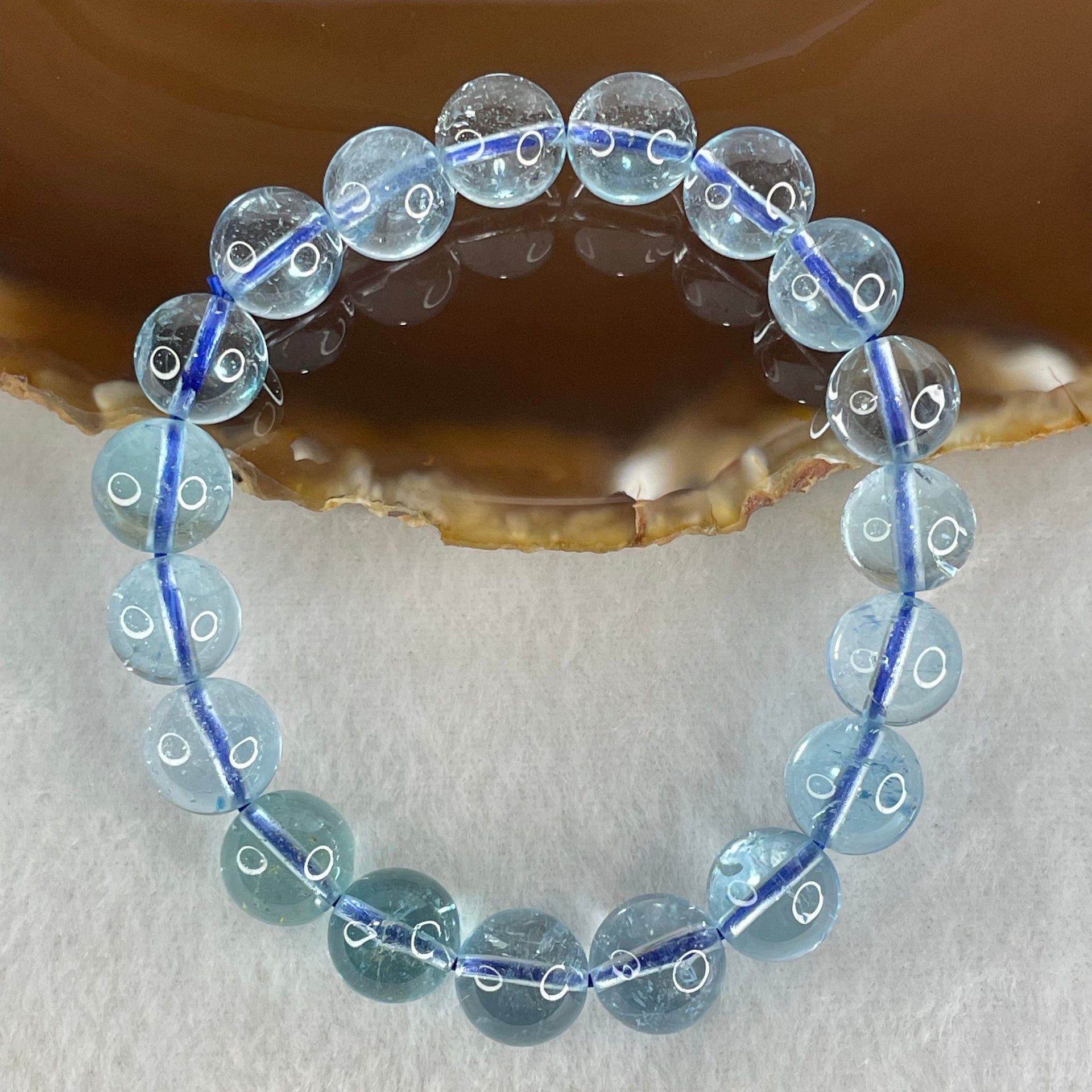 Good Grade Natural Blue Topaz Beads Bracelet 36.55g 15cm 10.3mm 19 Beads - Huangs Jadeite and Jewelry Pte Ltd