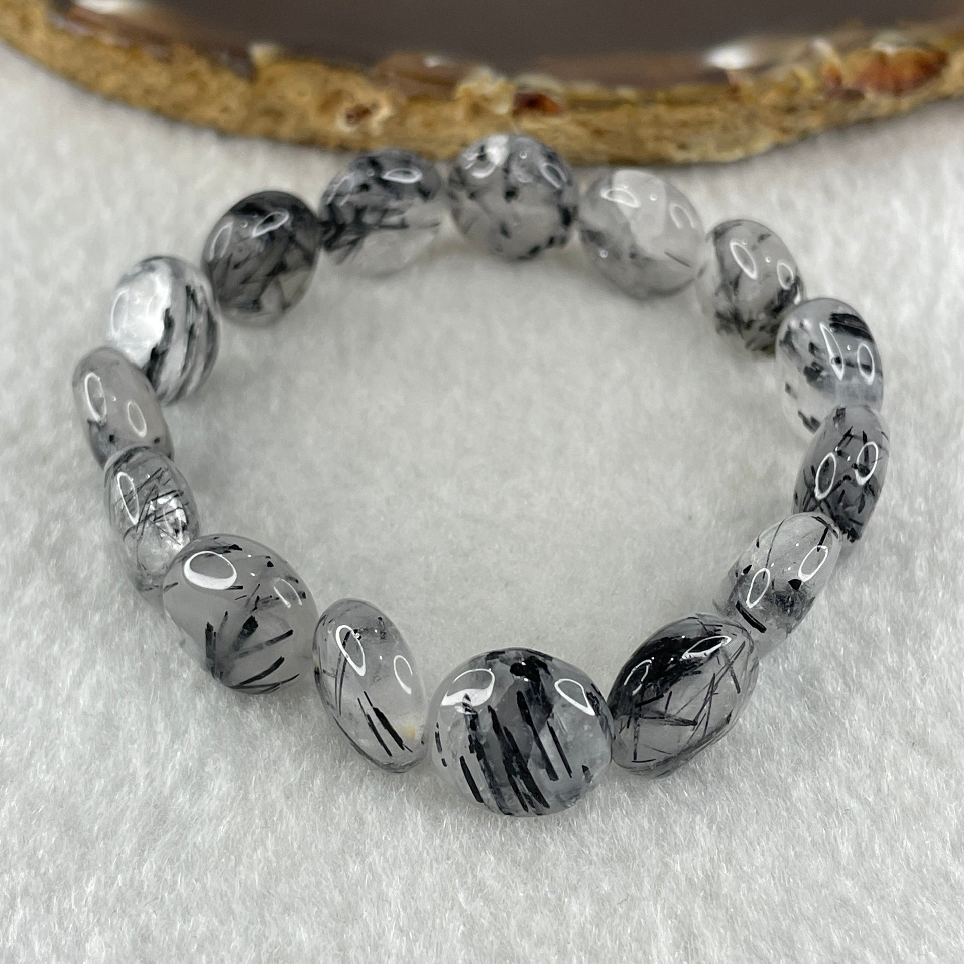 Natural Black Tourmaline Round Beads Bracelet 20.18g 15cm 12.0mm 15Beads - Huangs Jadeite and Jewelry Pte Ltd