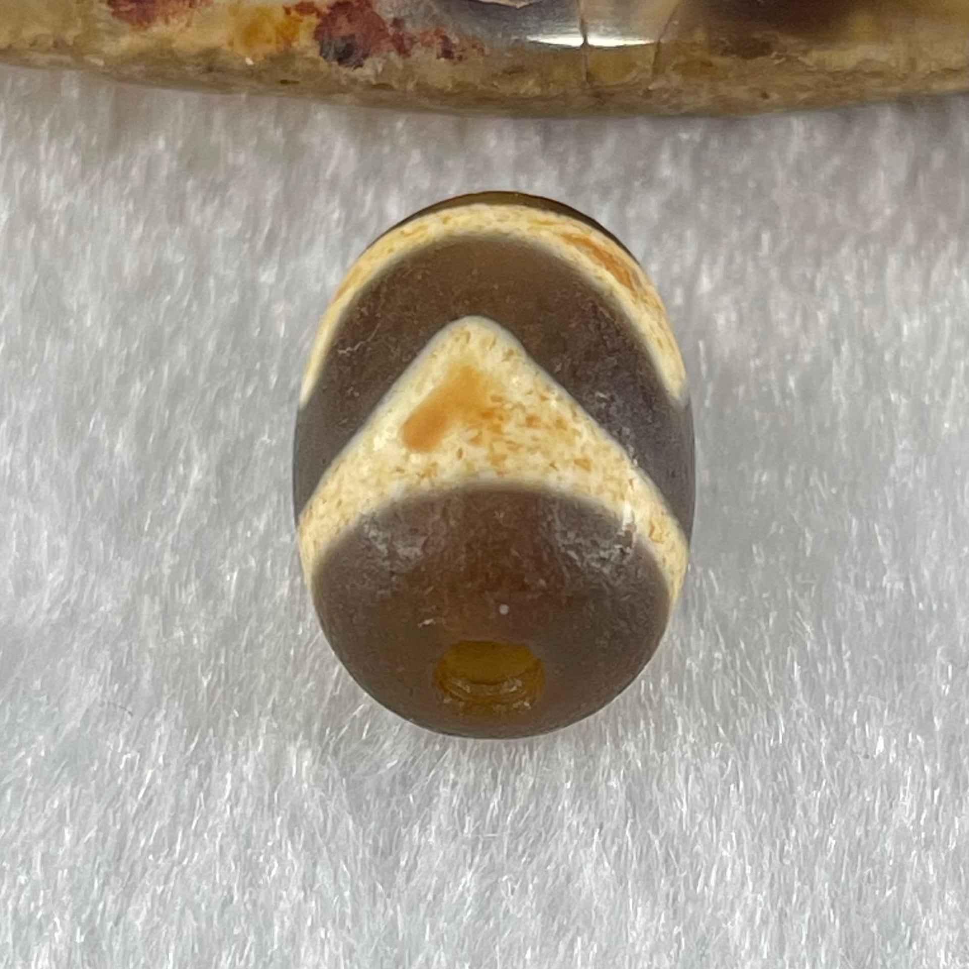 Natural Powerful Tibetan Old Oily Dark Brown Yellow Agate Tiger Tooth Daluo Dzi Bead Heavenly Master (Tian Zhu) 1.98g 13.7 by 9.8mm - Huangs Jadeite and Jewelry Pte Ltd