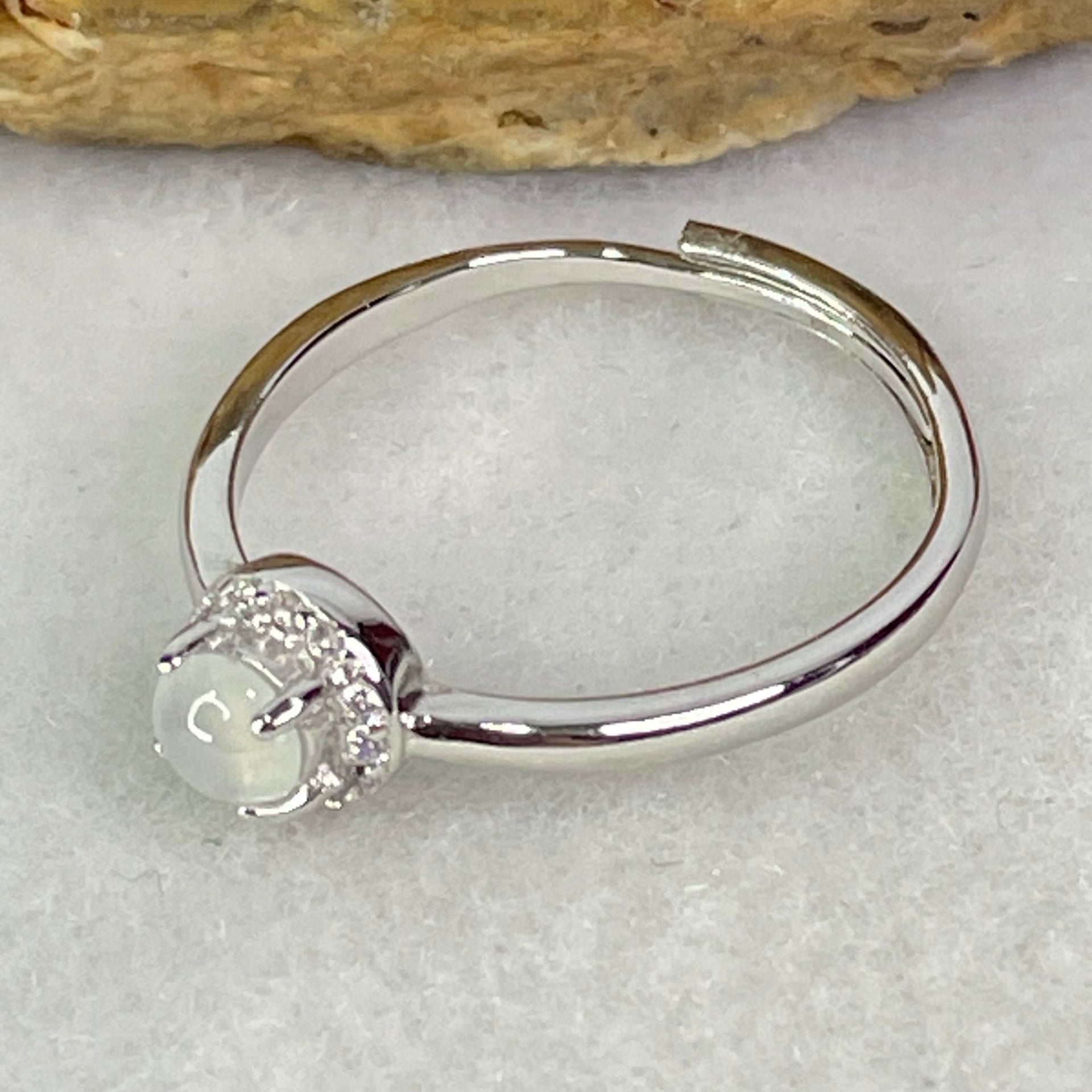 Type A Semi Icy Lavender Cabochon Jadeite in S925 Sliver Ring (Adjustable Size) 1.26g 4.0 by 2.0mm - Huangs Jadeite and Jewelry Pte Ltd