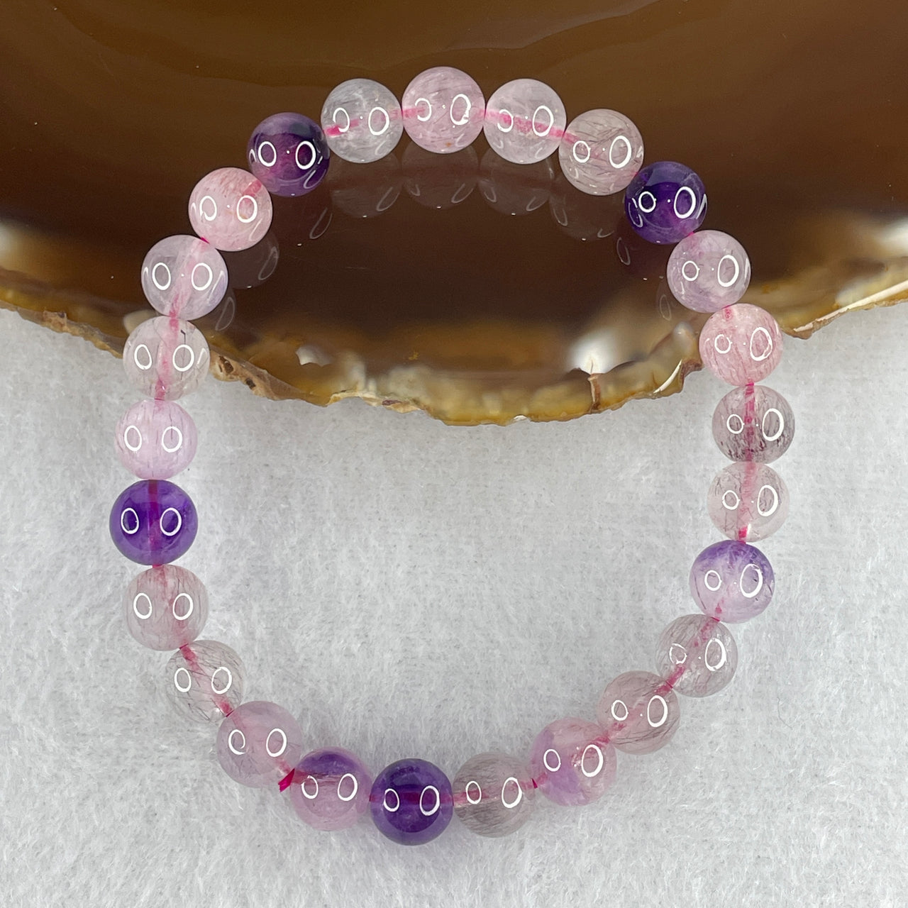 Certified Above-Average Grade Natural Super 7 Crystal Beads Bracelet | High-Fluidity Crystalline Strand | Authentic Sacred Seven Multi-Mineral Inclusions Quartz Spiritual Catalyst & Auric Shield Bracelet (14.94g | 15.5cm Length | 7.8mm | 25 Beads)