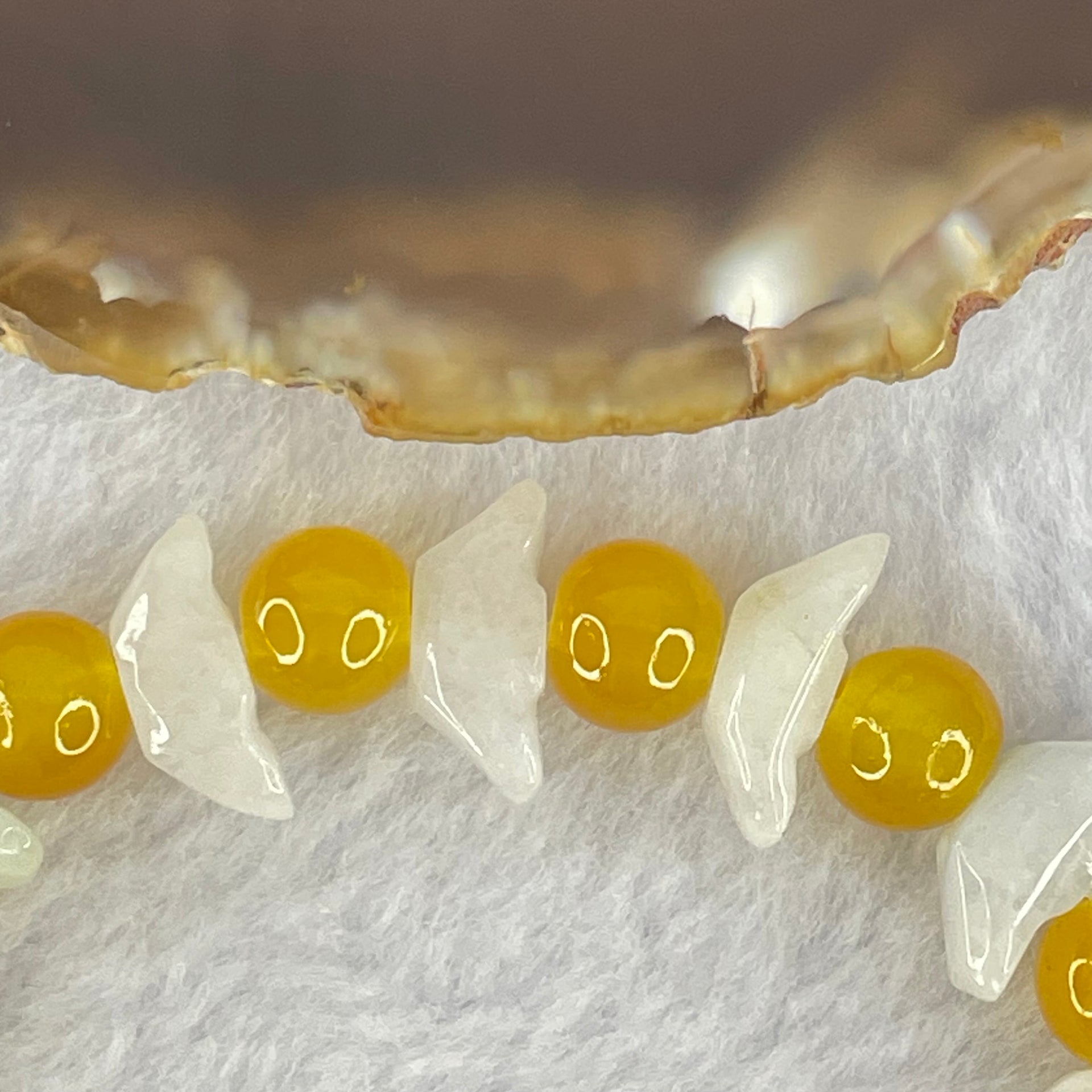 Type A Green Jadeite Gold Ingot with Yellow Crystal Bracelet 19.53g 14.2 by 6.4 by 5.3mm 13 Beads - Huangs Jadeite and Jewelry Pte Ltd