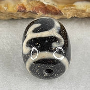 Natural Powerful Tibetan Old Oily Black White Agate Green Tara Dzi Bead Heavenly Master (Tian Zhu) 绿度母天珠 4.70g 17.3 by 13.2mm - Huangs Jadeite and Jewelry Pte Ltd