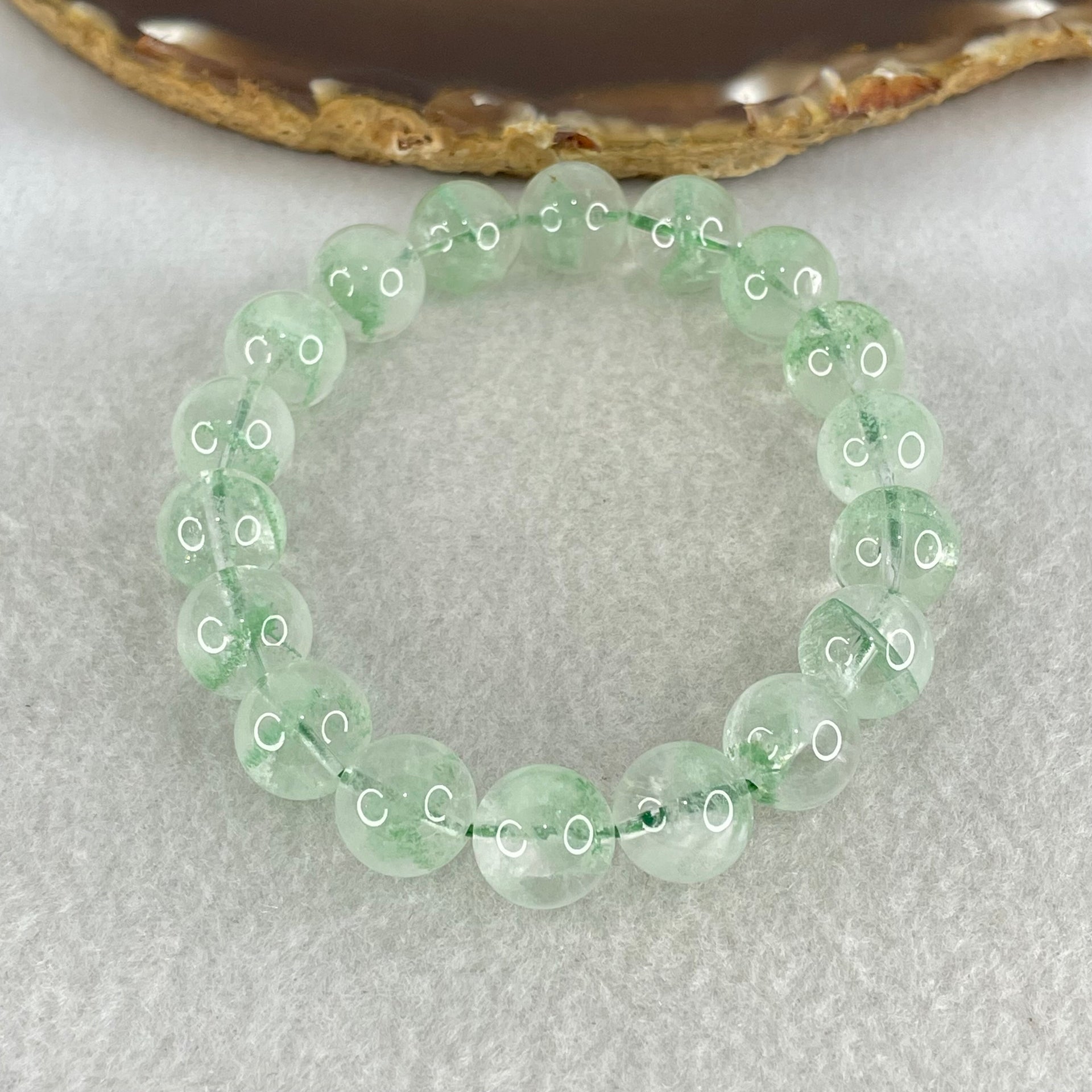 Special Grade Natural Green Phantom Quartz Bracelet 34.91g 17cm 11.3mm 18 Beads - Huangs Jadeite and Jewelry Pte Ltd