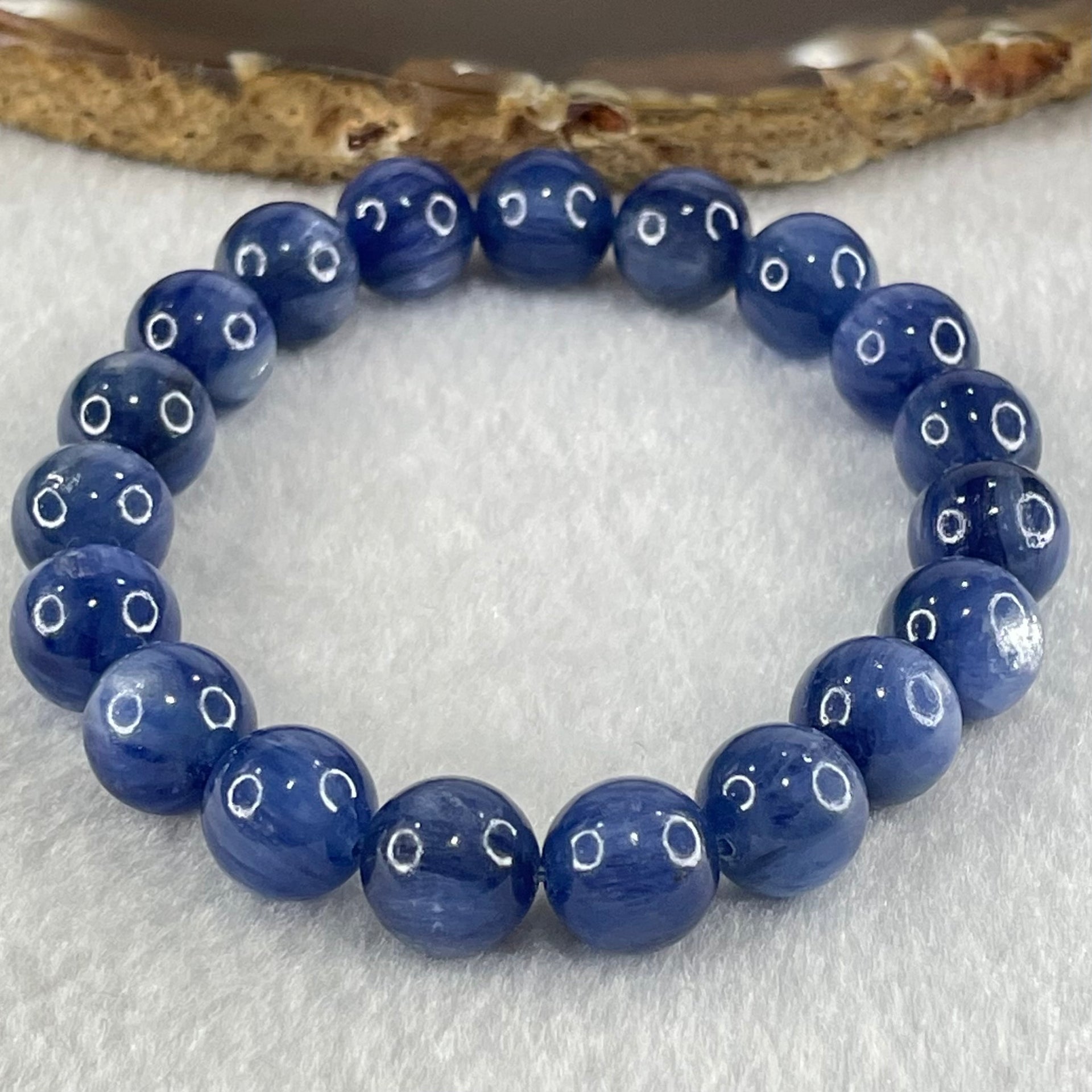 Natural Blue Kyanite Beads Bracelet 37.16g 16cm 10.3mm 19 Beads - Huangs Jadeite and Jewelry Pte Ltd