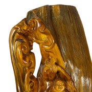 Natural Huang Hua Li Yellow Rosewood Milo Buddha with Money Bag and Ruyi Display with Wooden Stand 14,727.7g 410.0 by 280.0 by 750.0mm - Huangs Jadeite and Jewelry Pte Ltd