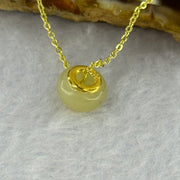 Natural Yellowish Nephrite Ping An Kou Donut 999 Gold Pendent in Gold Color Necklace 2.79g 10.0 by 6.0mm - Huangs Jadeite and Jewelry Pte Ltd