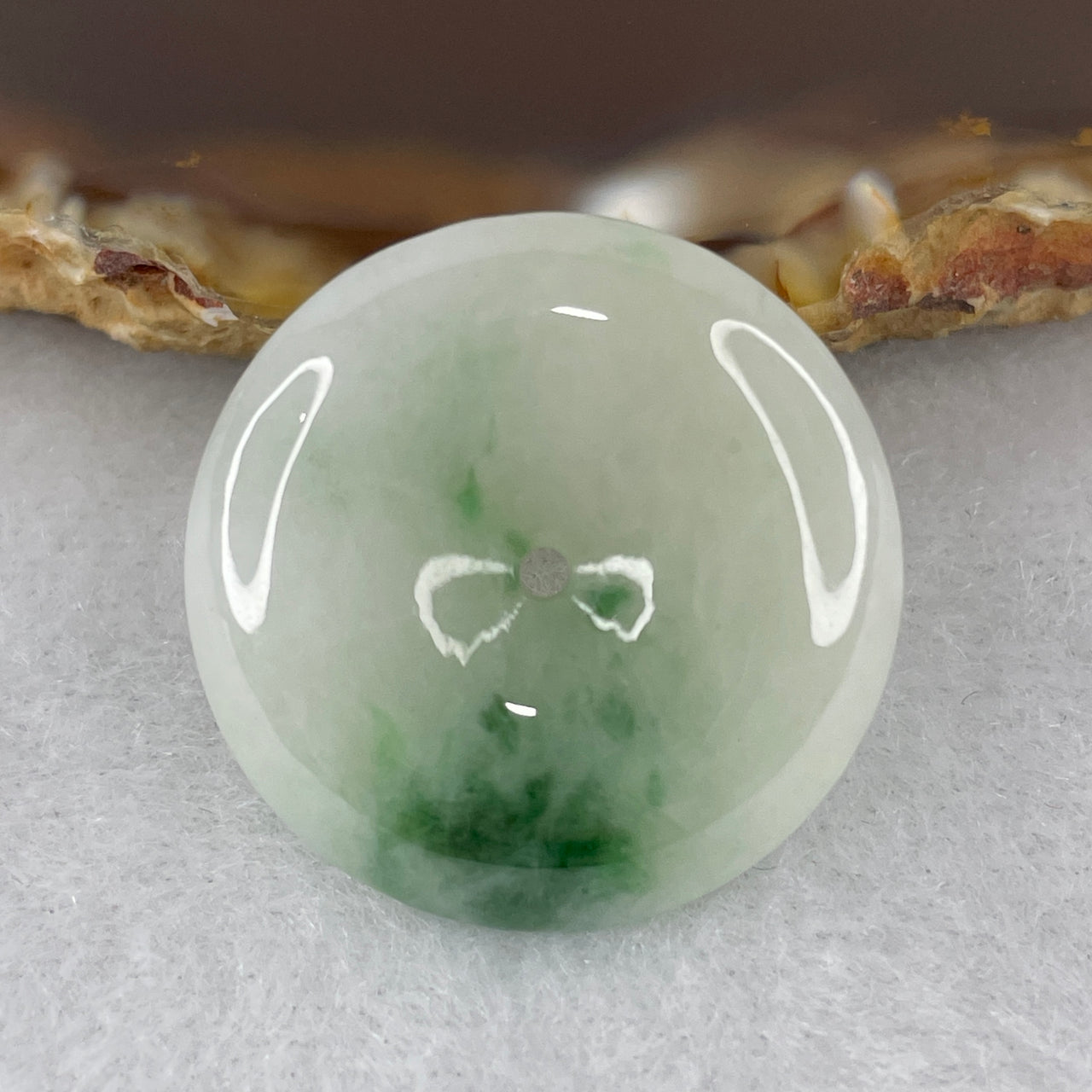 Natural Type A Colorless Jadeite Ping An Kou Donut Pendant with Dark Green Piao Hua | 100% Untreated Floating Flower Peace Buckle | Icy Fei Cui Jade Pendant (7.45g | 24.9 × 5.8mm)