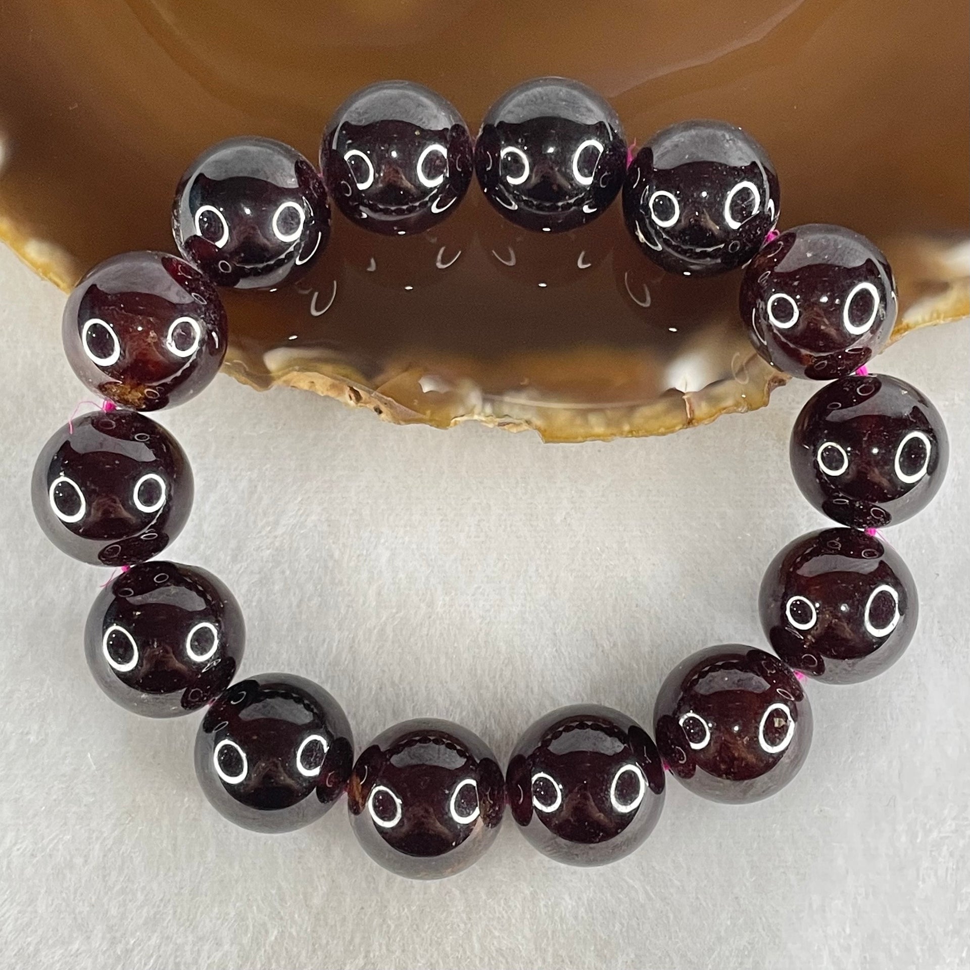 Natural Red Garnet Beads Bracelet 102.52g 17cm 15.8mm 14 Beads (1 Bead External Rough) - Huangs Jadeite and Jewelry Pte Ltd