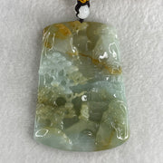 Natural Type A Sky Blue with Yellowish Green Jadeite Shan Shui with Gui Ren Benefactor Pendant 94.26g 75.5 by 55.5 by 10.5mm - Huangs Jadeite and Jewelry Pte Ltd
