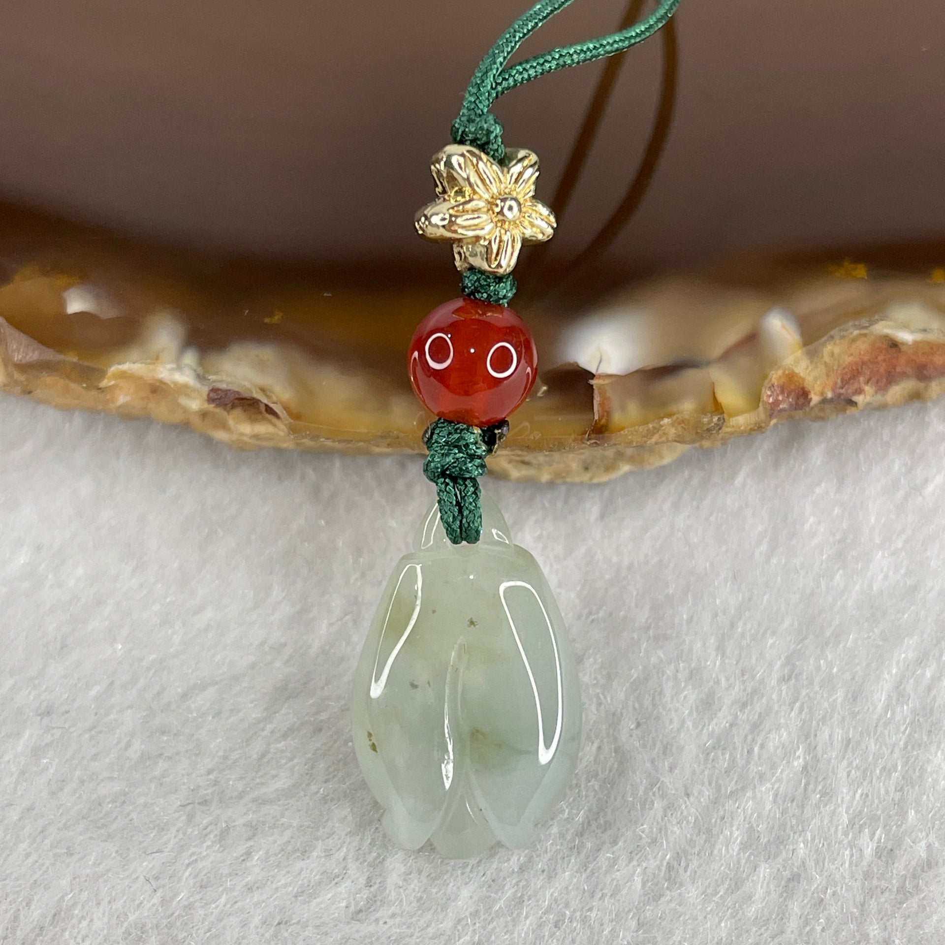 Natural Type A Light Green Jadeite Flower Charm 2.72g 18.2 by 10.8 by 5.1mm - Huangs Jadeite and Jewelry Pte Ltd