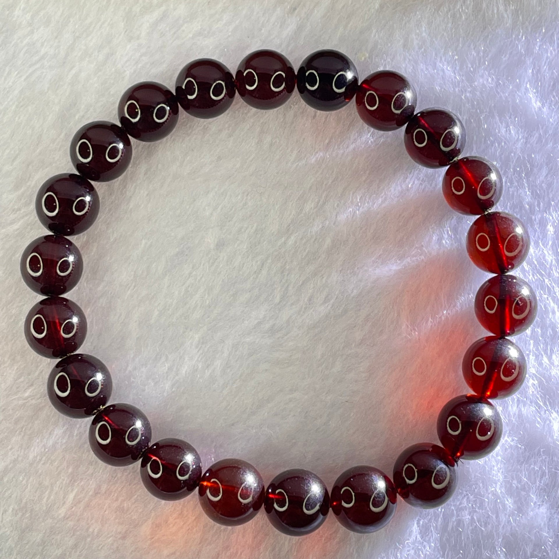 Natural Dark Blood Red Amber Beads Bracelet 天然血珀手链 7.48g 16cm 8.6mm 22 Beads - Huangs Jadeite and Jewelry Pte Ltd