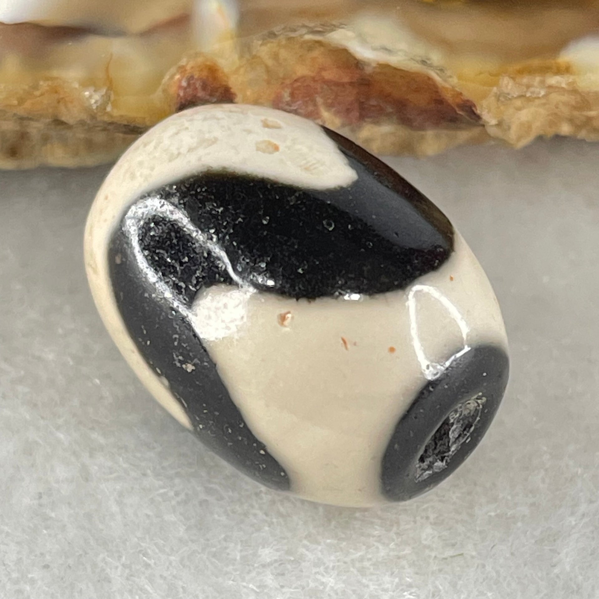 Natural Powerful Tibetan Old Oily Agate Tiger Tooth Daluo Dzi Bead Heavenly Master (Tian Zhu) 虎呀天诛 4.65g 17.5 by 13.1mm - Huangs Jadeite and Jewelry Pte Ltd