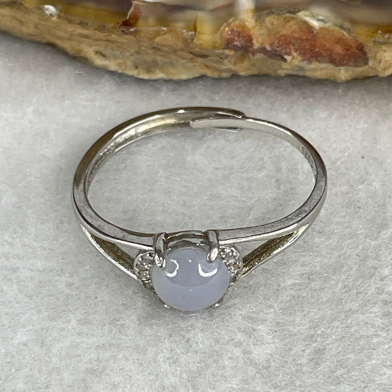 Type A Light Lavender Jadeite Cabochon Ring | Liquid-Glass Translucent Orb | Solid S925 Sterling Silver Setting | Smart Adjustable Sizing (1.68g 6.1x3.0mm)