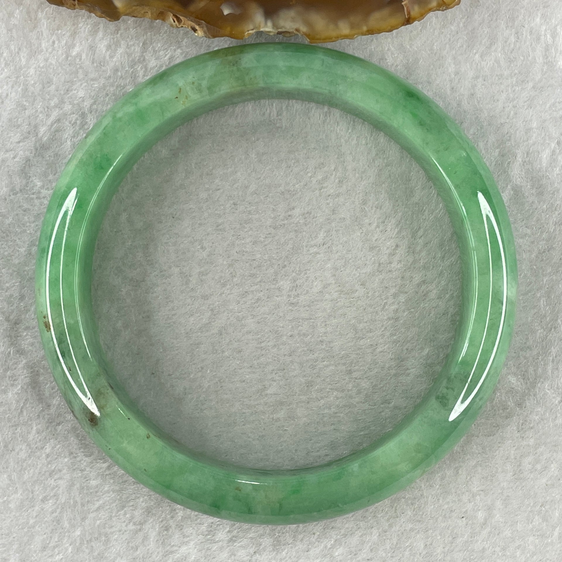 Certified Natural Type A Bright Green with Emerald Green and Brownish Fluorite Piao Hua Jadeite Bangle 55.93g Internal Diameter 57.3mm 13.4 by 8.1mm ( Very Very Slight Internal Line) ( Very Very External Rough) - Huangs Jadeite and Jewelry Pte Ltd