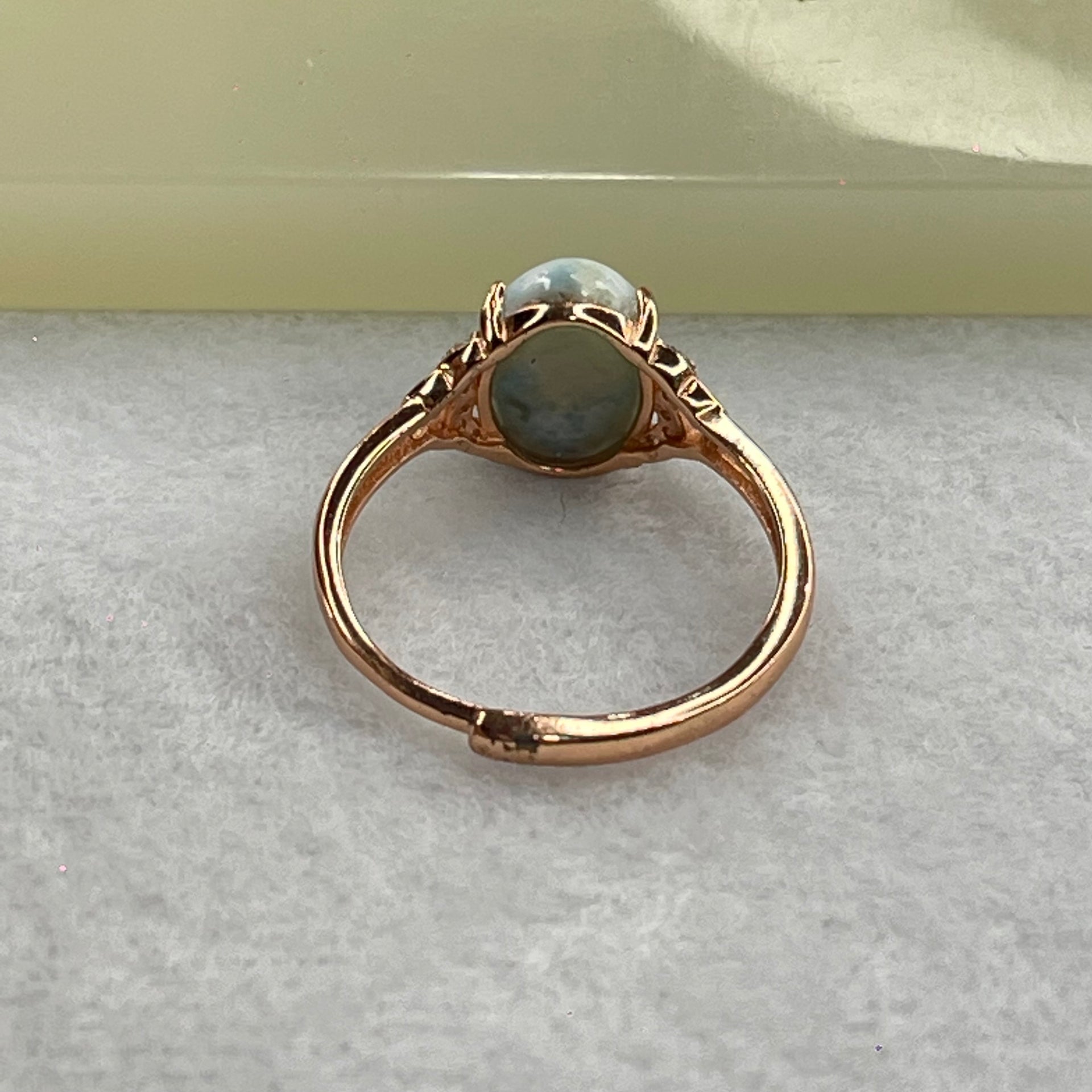 Natural Larimar in S925 Silver Rose Gold Color Ring (Adjustable Size) 1.81g 9.9 by 8.0 by 5.0mm - Huangs Jadeite and Jewelry Pte Ltd