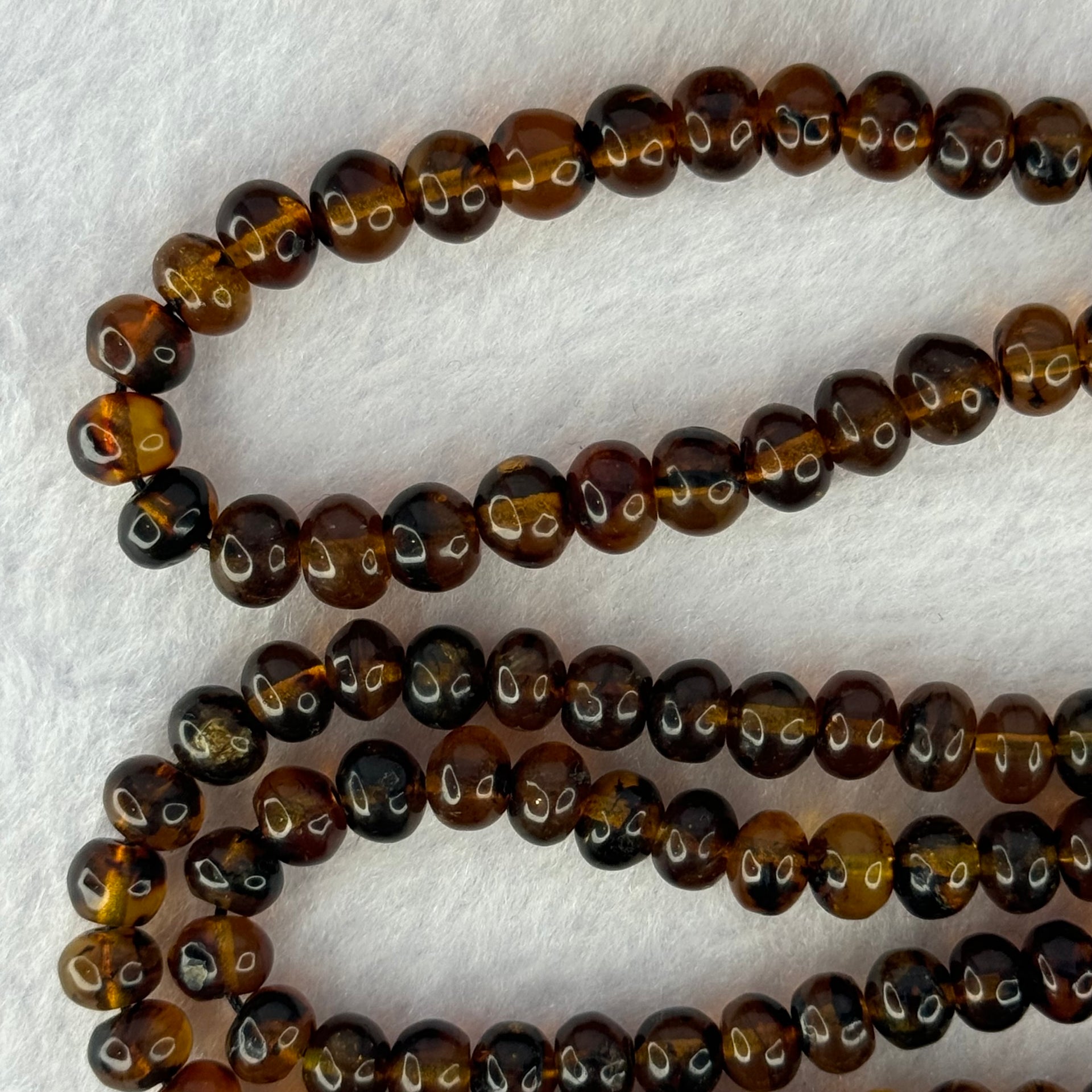 Natural Cognac Flower Amber Beads Necklace 14.28g 54cm 6.3mm 108 Beads - Huangs Jadeite and Jewelry Pte Ltd