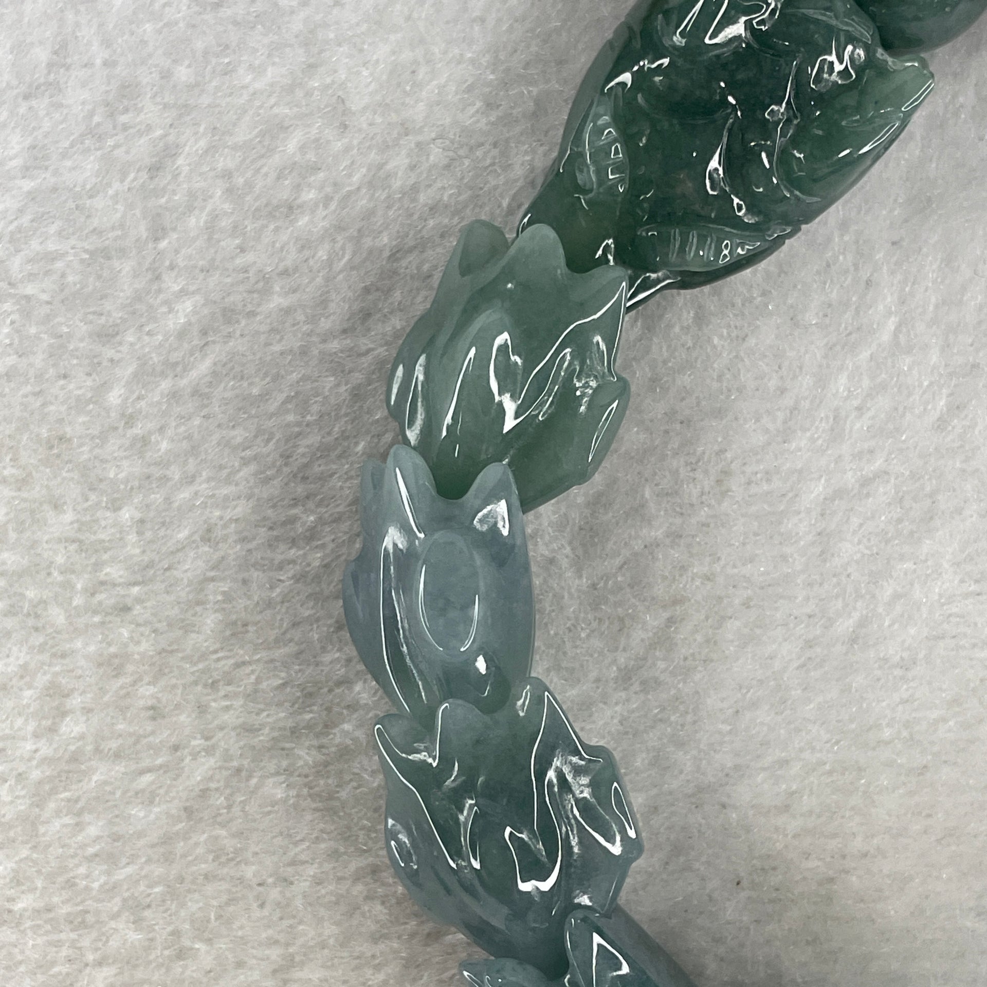 Certified Natural Type A Blueish Green Jadeite Dragon Bracelet 55.07g 16.5cm 16.0mm Dragon Head - 14.0mm 13 Pcs - Huangs Jadeite and Jewelry Pte Ltd