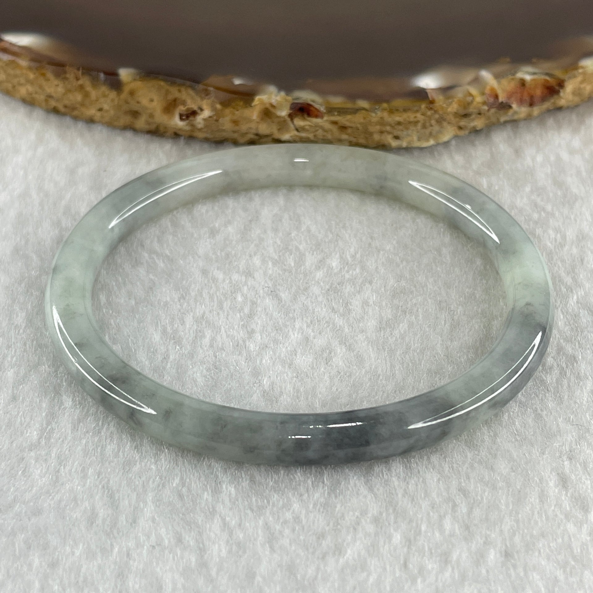 Type A Natural Green with Wuji Grey Piao Hua Jadeite Bangle 11.14g Internal Diameter 51.1mm 5.2 by 5.8mm (Close to Perfect) - Huangs Jadeite and Jewelry Pte Ltd