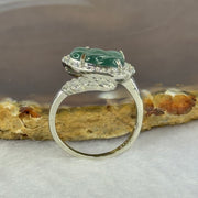 Type A Icy Blueish Jadeite Leaf with Crystals in S925 Sliver Ring (Adjustable Size) 2.60g 12.3 by 7.4 by 2.0mm - Huangs Jadeite and Jewelry Pte Ltd