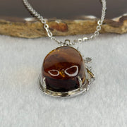 Natural Amber with Cubic Zirconia in S925 Sliver Necklace 15.05g 30.8 by 19.4 by 15.1mm - Huangs Jadeite and Jewelry Pte Ltd