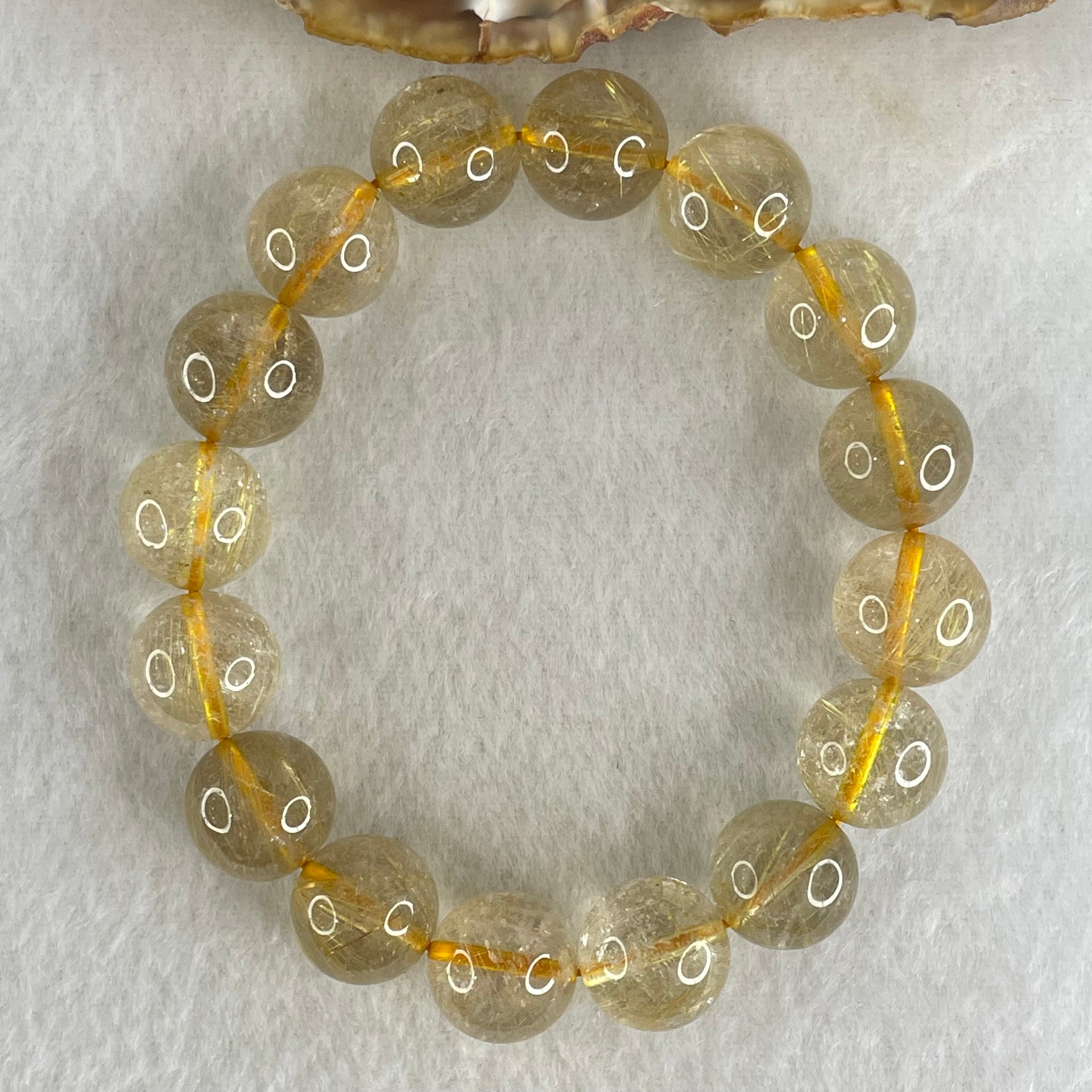 Average Grade Natural Golden Rutilated Quartz Beads Bracelet 53.12g 17cm 13.9mm 15 Beads - Huangs Jadeite and Jewelry Pte Ltd