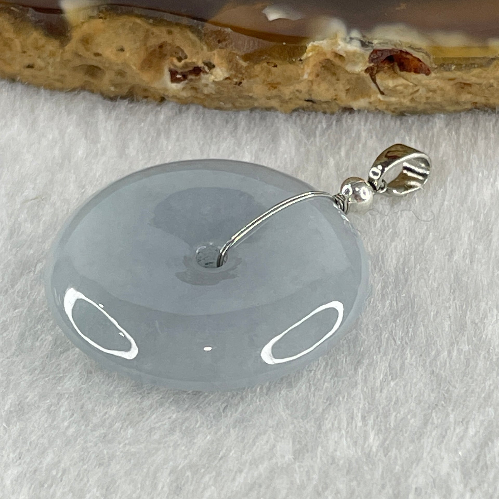 Natural Type A Lavender Jadeite Ping An Kou Donut Pendant in Silver Clasp Signifying Protection Blessings 6.54g 24.0 by 5.5mm - Huangs Jadeite and Jewelry Pte Ltd