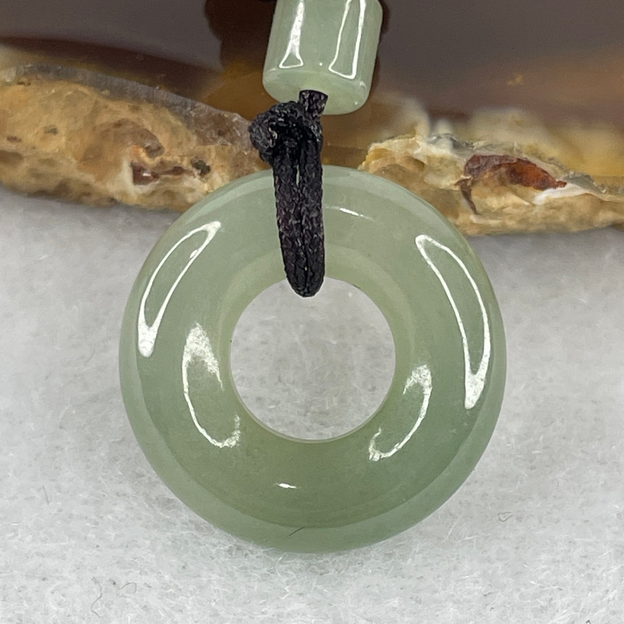 Natural Type A Green Jadeite Donut Pendant | Traditional Zen Harmony Ping An Kou Amulet | Deluxe Minimalist Sacred Talisman Showcase (4.43g | 17.7x5.0mm)