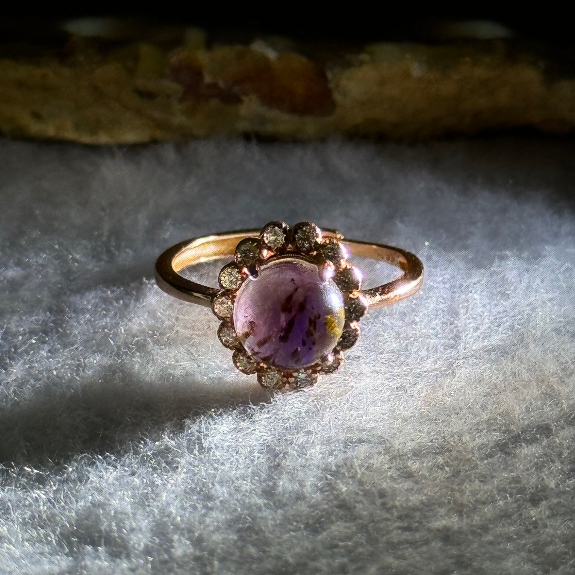 Good Grade Natural Auralite 23 in S925 Silver Rose Gold Color Ring (Adjustable Ring) 2.05g 8.1 by 4.8mm - Huangs Jadeite and Jewelry Pte Ltd