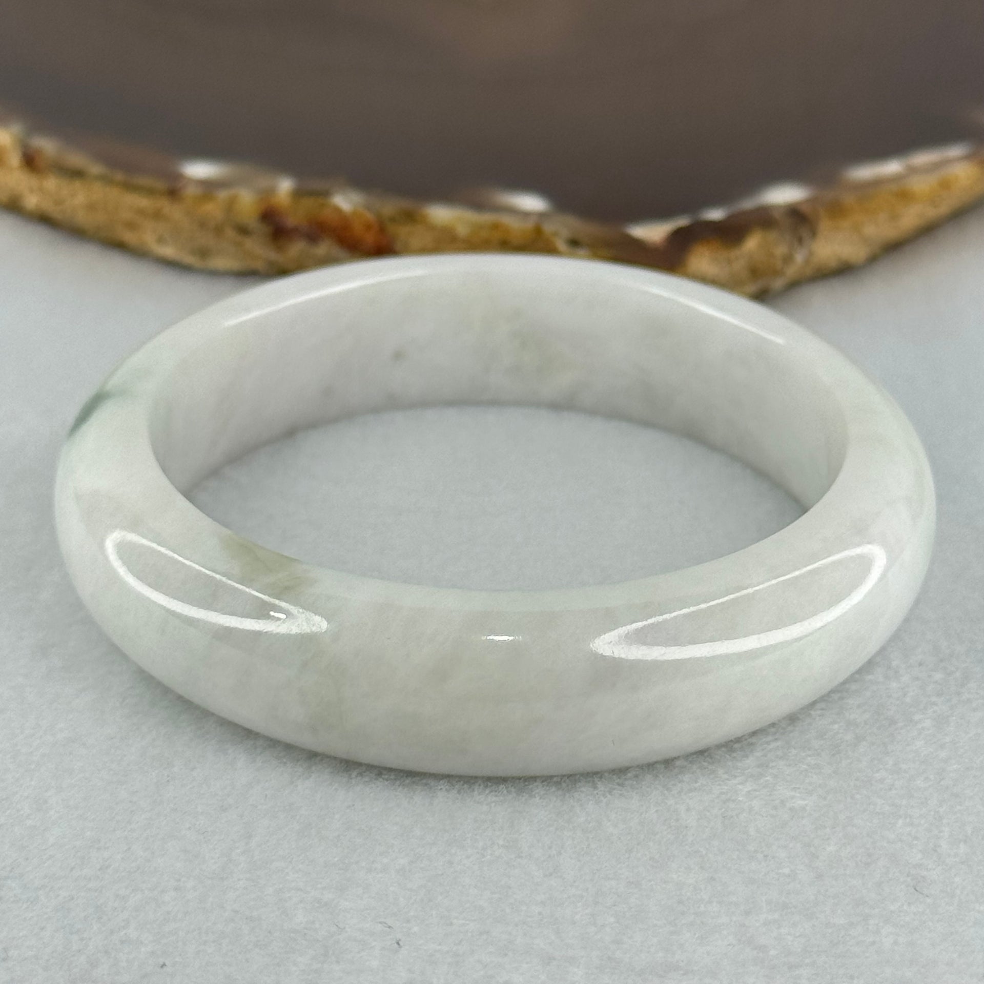 Type A Faint Green Lavender with Moss Green Patch Jadeite Bangle Internal Diameter 55.8mm 67.56g 14.8 by 8.6mm (Internal Lines) - Huangs Jadeite and Jewelry Pte Ltd
