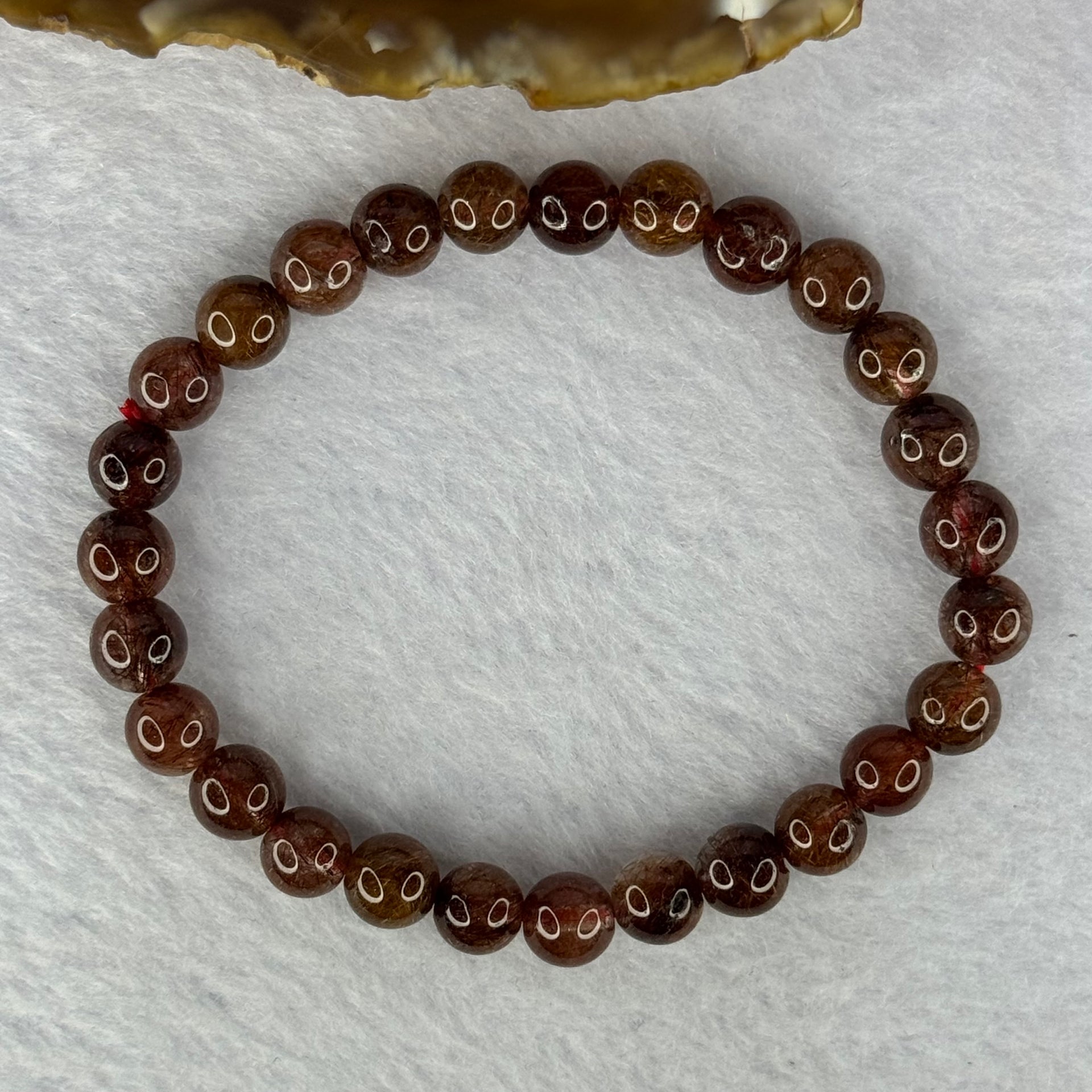 Natural Copper Rutilated Quartz Beads Bracelet 天然銅髮晶手镯 13.93g 16cm 7.4mm 27 Beads - Huangs Jadeite and Jewelry Pte Ltd